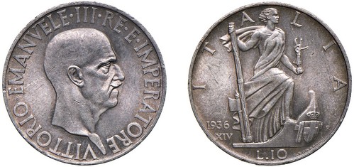VITTORIO EMANUELE III (1900-1943) - 10 lire 1936, Roma.