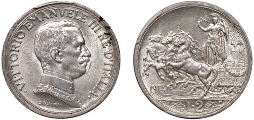 VITTORIO EMANUELE III (1900-1943) - 2 lire 1914, Roma.