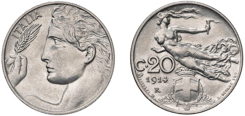 VITTORIO EMANUELE III (1900-1943) - 20 centesimi 1914, Roma.