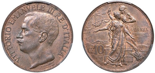 VITTORIO EMANUELE III (1900-1943) - 10 centesimi 1911, Roma.