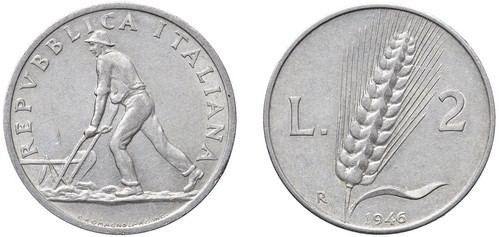 REPUBBLICA ITALIANA (1946-) - 2 lire 1946, in lotto con 10 monete.