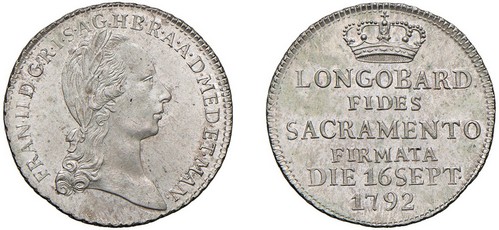 FRANCESCO II D'ASBURGO-LORENA, Imperatore e Duca di Milano (1792-1796) - Mezza lira del Giuramento, 1792.