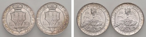 SAN MARINO - Vecchia monetazione (1864-1938) - Lotto due esemplari da 10 lire 1937, Roma.