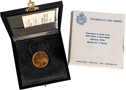 SAN MARINO - Nuova monetazione (1972-) - 5 scudi 1976, 'Res Publica'.