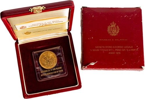 SAN MARINO - Nuova monetazione (1972-) - 5 scudi 1979, 'La Pace'.
