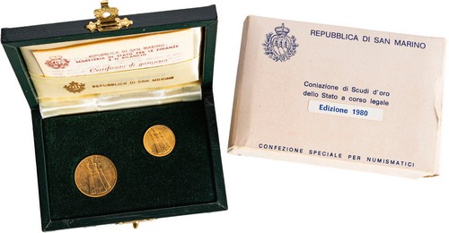 SAN MARINO - Nuova monetazione (1972-) - Dittico da 1 e 2 scudi 1980, 'La Giustizia'.