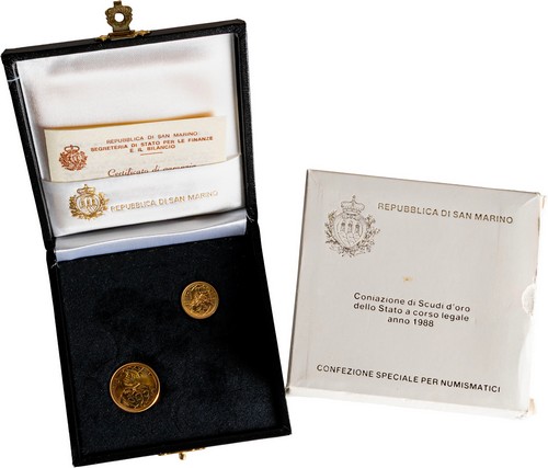 SAN MARINO - Nuova monetazione (1972-) - Dittico da 1 e 2 scudi 1988, 'Il Disarmo'.
