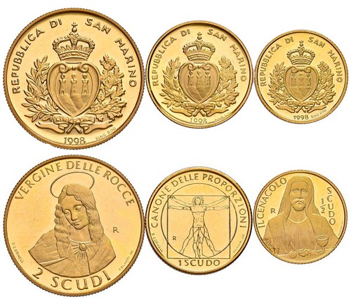 SAN MARINO - Nuova monetazione (1972-) - Trittico da ½, 1 e 2 scudi 1998, 'Leonardo da Vinci'.