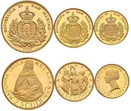 SAN MARINO - Nuova monetazione (1972-) - Trittico da ½, 1 e 2 scudi 2000, 'Sandro Botticelli'.