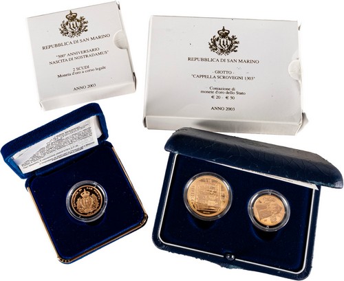 SAN MARINO - Nuova monetazione (1972-) - Lotto composto da 20, 50 euro e 2 scudi, 2003, in astucci originali.
