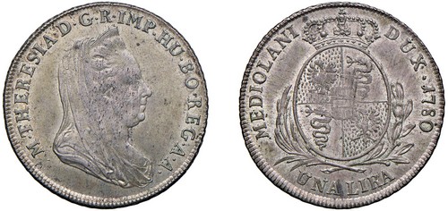 MARIA TERESA D'ASBURGO, Nuova monetazione (1778-1780) - Lira 1780, Milano.