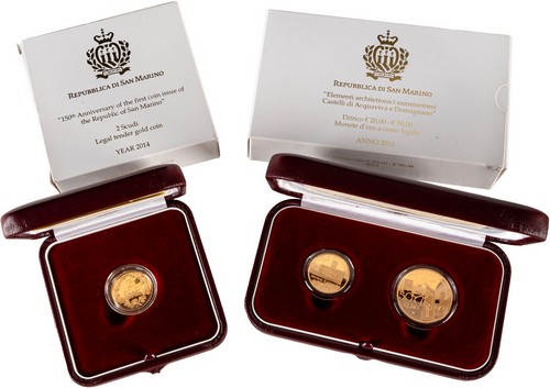 SAN MARINO - Nuova monetazione (1972-) - Lotto composto da 20, 50 euro e 2 scudi, 2014, in astucci originali.