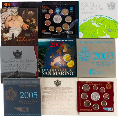 SAN MARINO - Nuova monetazione (1972-) - Lotto di 8 divisionali in euro (2002-2010).