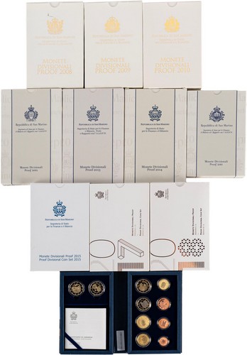 SAN MARINO - Nuova monetazione (1972-) - Lotto composto da 10 divisionali in euro PROOF (2008-2018).