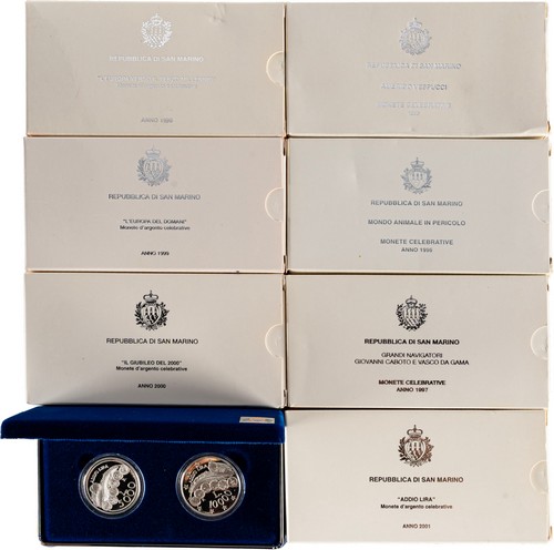 SAN MARINO - Nuova monetazione (1972-) - Lotto di 7 dittici celebrativi PROOF (1995-2001).