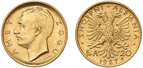 ALBANIA - AMET ZOGU (1925-1939) - 20 Franga 1927, Roma.