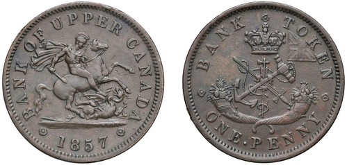 CANADA - BANK UPPER CANADA - One Penny Token, 1857.