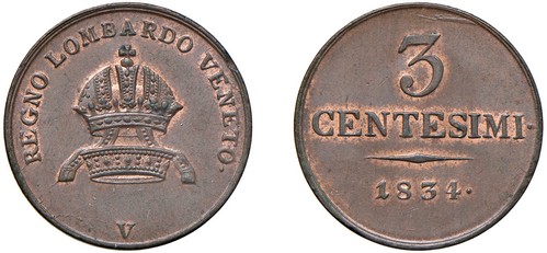 FRANCESCO I D'ASBURGO-LORENA (1815-1835) - 3 centesimi 1834, Venezia.