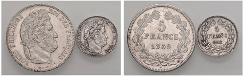 FRANCIA - LUIGI FILIPPO D'ORLEANS (1830-1848) - 5 Franchi 1839 B (Rouen), il lotto con Franco 1847 A (Parigi).