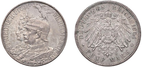 GERMANIA - PRUSSIA - GUGLIELMO II (1888-1918) - 5 1901 A, 200° Anniversario del Regno di Prussia.