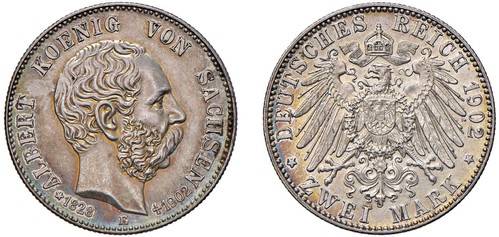 GERMANIA - SASSONIA - ALBERTO DI SASSONIA (1873-1902) - 2 Marchi 1902, Lipsia.