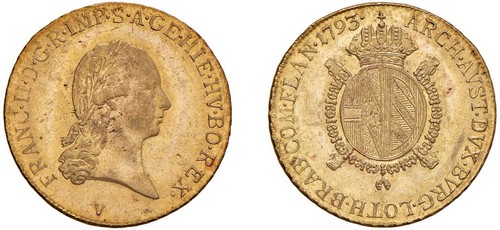 FRANCESCO I D'ASBURGO-LORENA, monetazione per l'Impero (1815-1835) - 1/2 Sovrano di Fiandra 1793, Venezia.