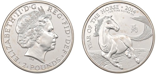 GRAN BRETAGNA - ELISABETTA II (1952-2022) - 2 Pounds 2014 per l'anno del cavallo.