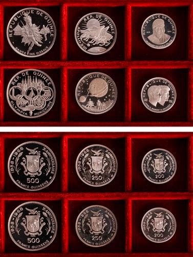 GUINEA - REPUBBLICA - Due serie di 3 valori (200, 250, 500 Franchi), 1968, PROOF.