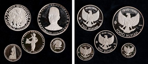 INDONESIA - Serie 5 valori (200, 250, 500, 750, 1000) 1970, PROOF.