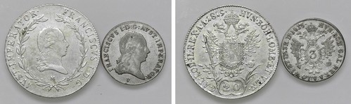 FRANCESCO I D'ASBURGO-LORENA, monetazione per l'Impero (1815-1835) - Lotto due monete da 3 Kreuzer e 20 Kreuzer.