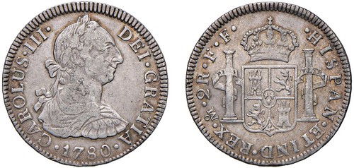 MESSICO - CARLO III (1759-1788) - 2 Reales, 1780 (FF), Città del Messico.
