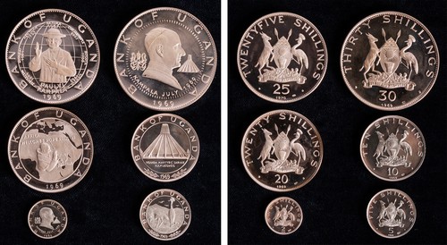 UGANDA - Lotto 6 monete, 1970, PROOF.