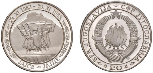 YUGOSLAVIA, Repubblica Socialista Federale (1963-1992) - 20 dinara 1968, 25° anniversario della Repubblica.