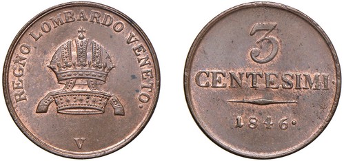 FERDINANDO I D'ASBURGO-LORENA (1835-1848) - 3 centesimi 1846, Venezia.