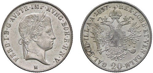 FERDINANDO I D'ASBURGO-LORENA, monetazione per l'Impero (1835-1848) - 20 kreuzer 1837, Milano.