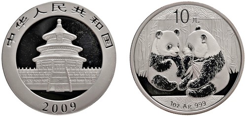 CINA - Repubblica Popolare (1949-) - 10 Yuan da 1 oncia, Serie Panda Proof, 2009.