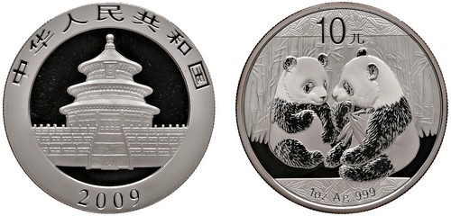 CINA - Repubblica Popolare (1949-) - 10 Yuan da 1 oncia, Serie Panda Proof, 2009.