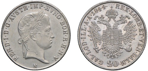 FERDINANDO I D'ASBURGO-LORENA, monetazione per l'Impero (1835-1848) - 20 kreuzer 1844, Milano.