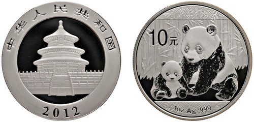 CINA - Repubblica Popolare (1949-) - 10 Yuan da 1 oncia, Serie Panda Proof, 2012.