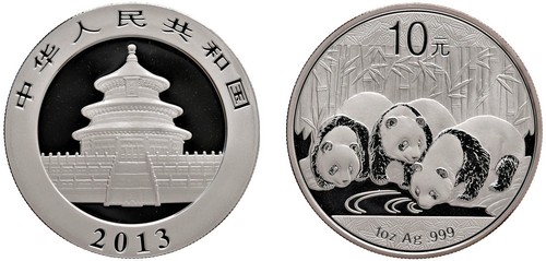 CINA - Repubblica Popolare (1949-) - 10 Yuan da 1 oncia, Serie Panda Proof, 2013.