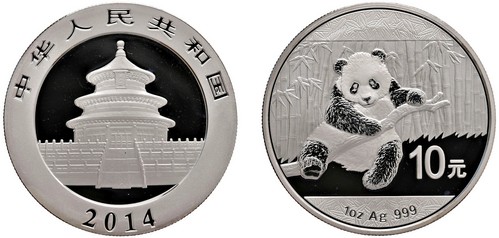 CINA - Repubblica Popolare (1949-) - 10 Yuan da 1 oncia, Serie Panda Proof, 2014.