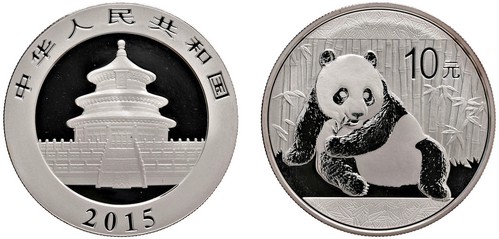 CINA - Repubblica Popolare (1949-) - 10 Yuan da 1 oncia, Serie Panda Proof, 2015.