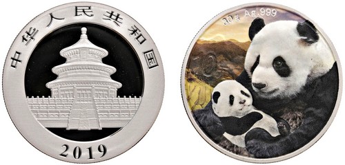 CINA - Repubblica Popolare (1949-) - 10 Yuan da 1 oncia, Serie Panda Proof, 2019.
