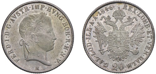 FERDINANDO I D'ASBURGO-LORENA, monetazione per l'Impero (1835-1848) - 20 kreuzer 1846, Milano.
