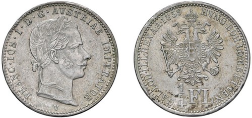 FRANCESCO GIUSEPPE I D'ASBURGO-LORENA, monetazione per l'Impero (1848-1866) - ¼ di Fiorino 1859, II tipo, Venezia.
