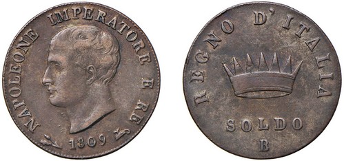 BOLOGNA - NAPOLEONE I, Re d'Italia (1805-1814) - Soldo 1809, I tipo.