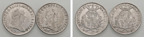 GIUSEPPE II D'ASBURGO-LORENA, monetazione di tipo lombardo (1780-1790) - Lotto due esemplari da mezzo scudo (1783 e 1785), Milano.