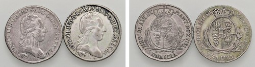 GIUSEPPE II D'ASBURGO-LORENA, monetazione di tipo lombardo (1780-1790) - Lotto di 2 monete da una lira, Milano.
