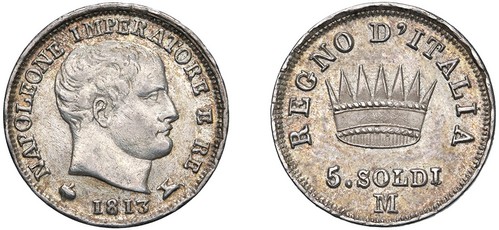 MILANO - NAPOLEONE I, Re d'Italia (1805-1814) - 5 soldi 1813.
