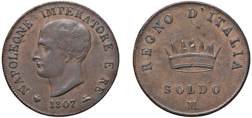 MILANO - NAPOLEONE I, Re d'Italia (1805-1814) - Soldo 1807, I tipo.